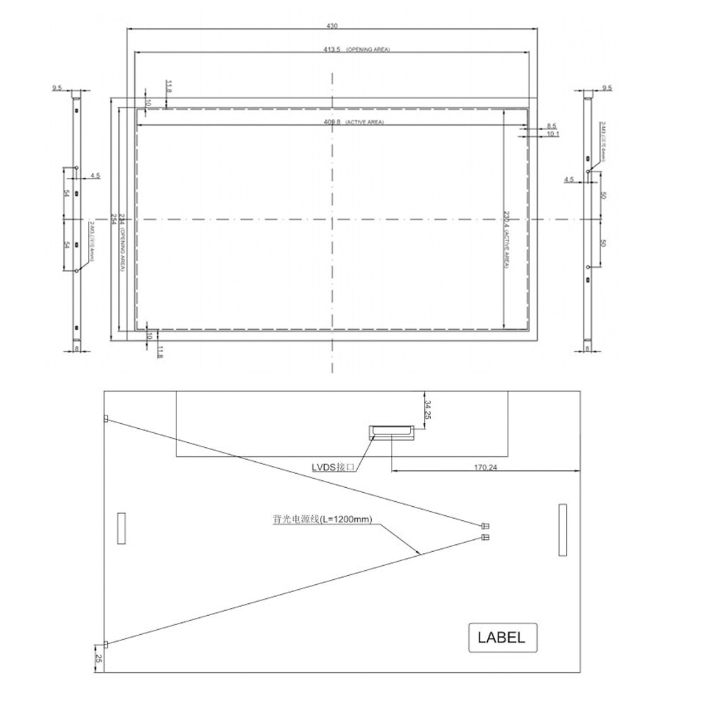 18.5 inch 1366x768 30PIN LVDS 1000nits LCD module